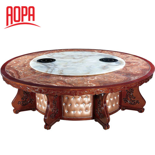 AOPA Solid Wood Rotatable Hot Pot Table with Marble Tabletop Z59A