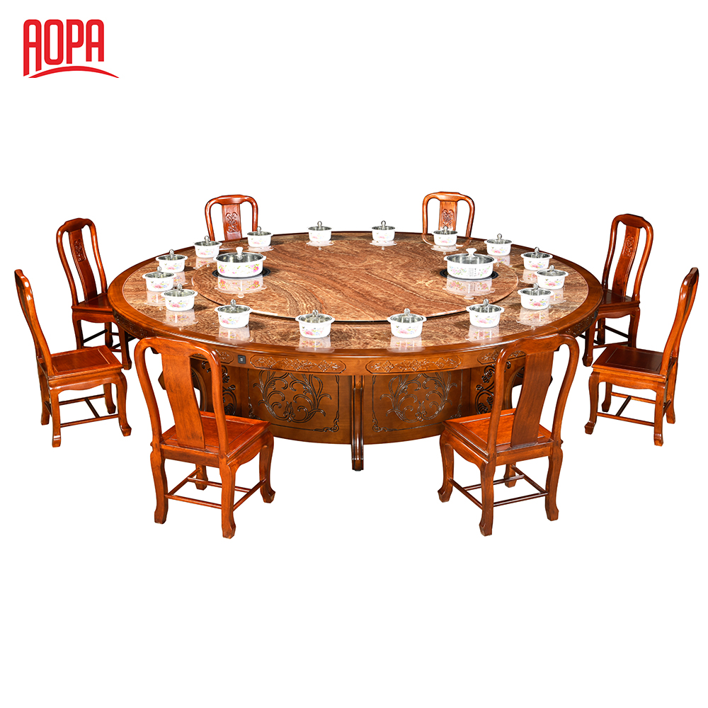 Aopa Solid Wood Rotatable Hot Pot Round, Round Spinning Dining Table